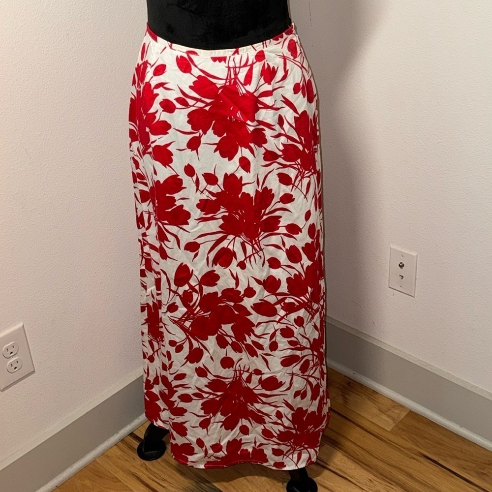 Liz Claiborne‎ red white 100% Cotton pencil midi skirt Sz 6
